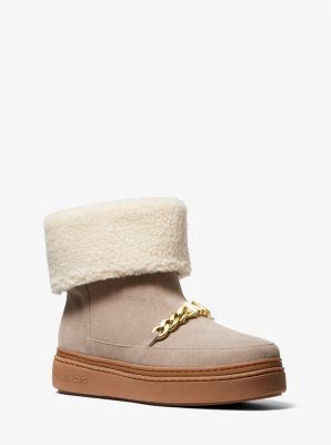 40F1CHFE5S - Chapman Embellished Faux Suede and Faux Shearling Boot BIRCH