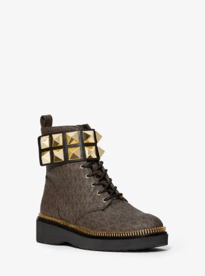 40F1HSFE5B - Haskell Studded Leather and Logo Combat Boot BROWN