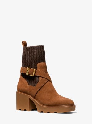 40F1KEME6S - Keisha Suede and Knit Boot LUGGAGE