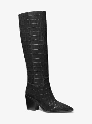 40F1LOMB5E - Loni Crocodile Embossed Leather Boot BLACK