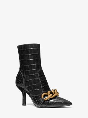 40F1SCME5E - Scarlett Embellished Crocodile Embossed Leather Boot BLACK