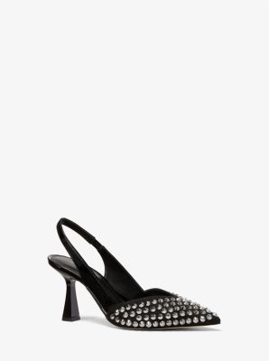 40F2ALMG1S - Chelsea Embellished Faux Suede and Patent Pump BLACK