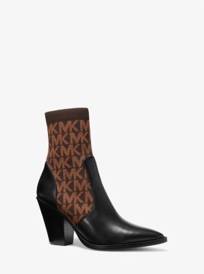 40F2DOHE5Y - Dover Logo Stretch Knit and Leather Ankle Boot BLK/BROWN