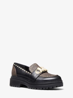 40F2PKFP2B - Parker Studded Leather and Logo Loafer BLK/BROWN