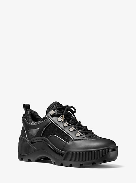 40F9BKFS1D - Brooke Leather and Glitter Chain-Mesh Trek Sneaker BLACK