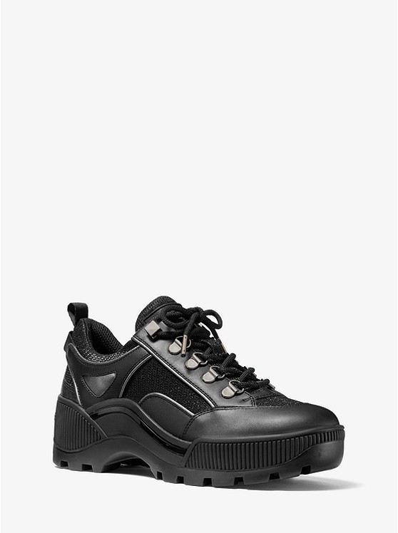 MK 40F9BKFS1D Brooke Leather and Glitter Chain-Mesh Trek Sneaker BLACK