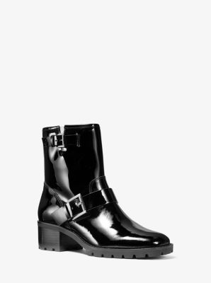 40F9BRME5A - Bronwyn Patent Leather Moto Boot BLACK