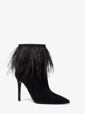 40R2MEHE5S - Meena Feather Embellished Suede Ankle Boot BLACK