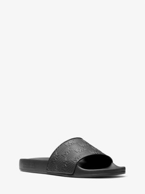 40R3GMFA1B - Gilmore Logo Embossed Faux Leather Slide Sandal BLACK