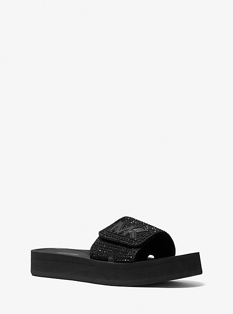 40S1MKFA6D - Embellished Platform Slide Sandal BLACK