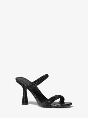 40S2CLHA6S - Clara Embellished Snake Embossed Sandal BLACK