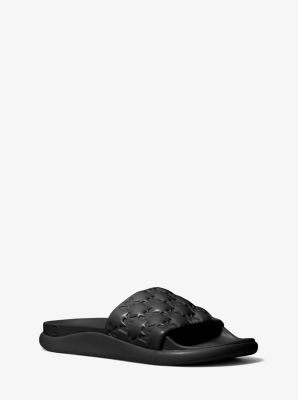 40S2FNFA2L - Finnie Embossed Faux Leather Slide Sandal BLACK
