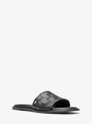 40S3HAFA2L - Hayworth Woven Leather Slide Sandal BLACK