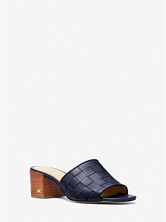 MK 40S3IGMS1L Ingrid Woven Leather Mule NAVY
