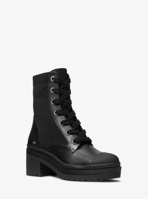40T0BRME5D - Brea Stretch-Knit and Leather Combat Boot BLACK