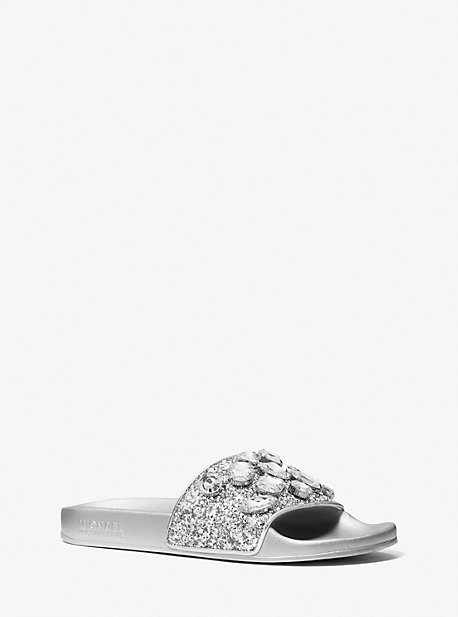 40T1GMFA2D - Gilmore Jewel Embellished Glitter Slide Sandal SILVER