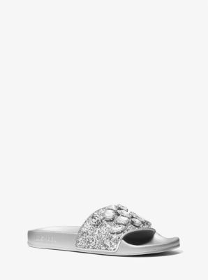40T1GMFA2D - Gilmore Jewel Embellished Glitter Slide Sandal SILVER