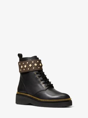 40T1HSFE6L - Haskell Studded Logo and Leather Combat Boot BROWN/BLK