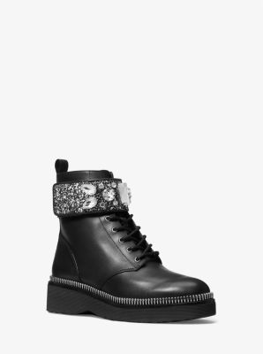40T1HSFE7L - Haskell Embellished Glitter and Leather Combat Boot BLACK
