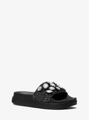 40T1TRFA1D - Tyra Jewel Embellished Glitter Slide Sandal BLACK
