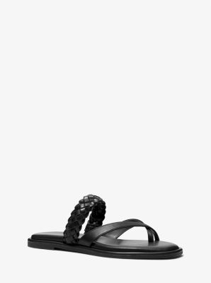 40T2ALFA2L - Alba Braided Faux Leather Slide Sandal BLACK