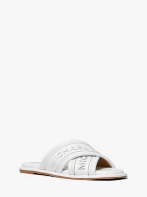 40T2GDFA1L - Gideon Embellished Faux Leather Slide Sandal OPTIC WHITE