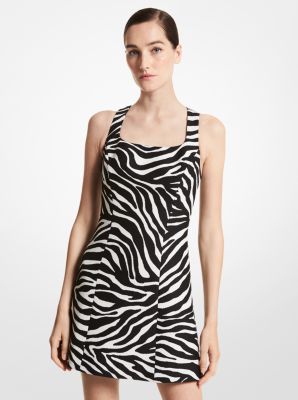 413AKT509 - Zebra Wool Jacquard Dress BLACK/VANILLA