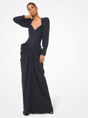 423RKQ558A - Stud Embroidered Crepe Sablé Draped Gown BLACK