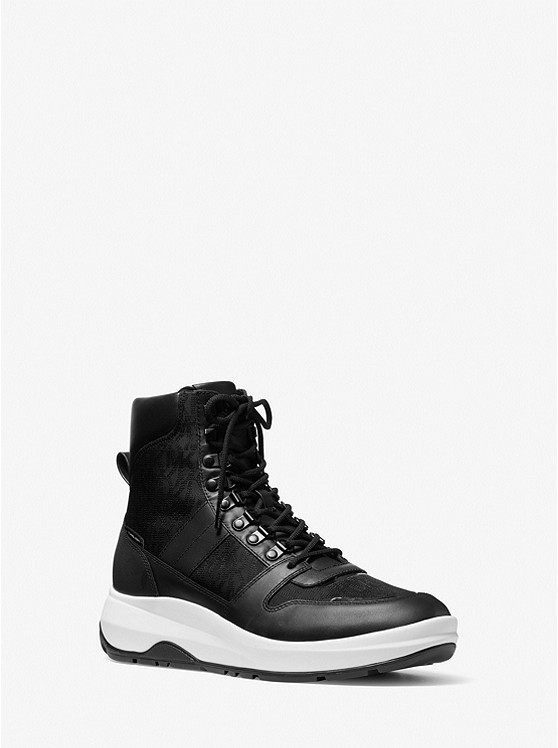 MK 42F1ASFB5Y Asher Logo Jacquard and Leather Boot BLACK