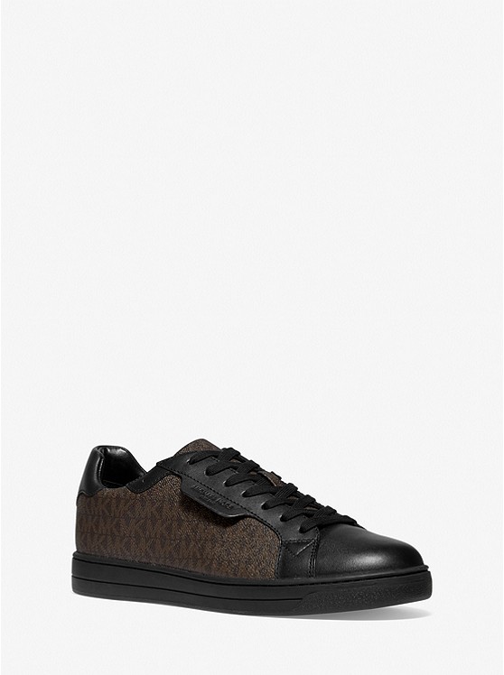 MK 42F9KEFS1Q Keating Logo and Leather Sneaker BROWN/BLK