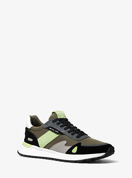 42R2MIFS1D - Miles Color-Block Nylon and Leather Trainer OLIVE COMBO
