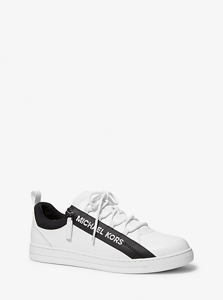 42T2KEFS5L - Keating Leather and Mesh Zip-Up Sneaker OPTIC WHITE