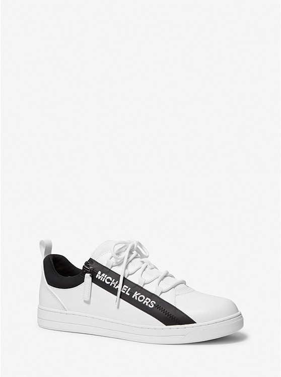 MK 42T2KEFS5L Keating Leather and Mesh Zip-Up Sneaker OPTIC WHITE