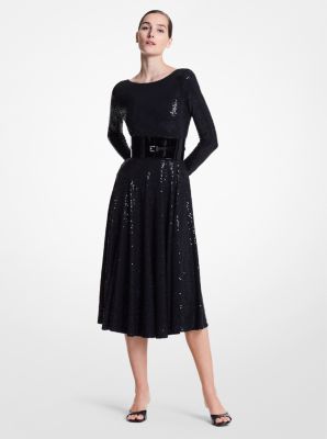 431RKU561A - Hand-Embroidered Sequin Matte Jersey Backless Dance Dress BLACK