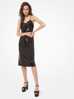 434CKN598B - Sequined Silk-Georgette Slip Dress BLACK