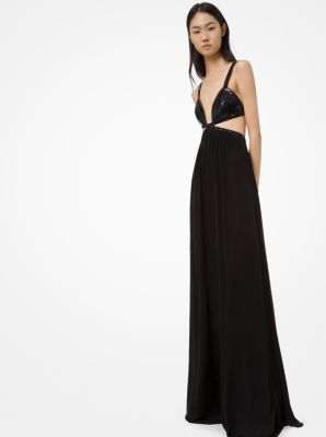 439RKM562 - Sequined Viscose Jersey Bikini Gown BLACK
