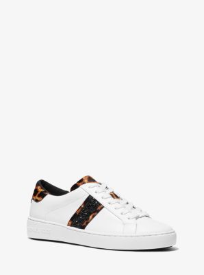 43F0IRFP7L - Irving Leopard Print Calf Hair and Leather Stripe Sneaker OPTIC WHITE/BLK