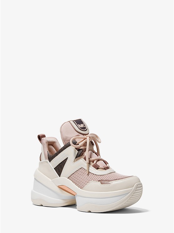MK 43F0OLFS5D Olympia Canvas and Leather Trainer SOFT PINK