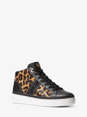 43F1CHFS1H - Chapman Embellished Leopard Print Calf Hair and Leather High-Top Sneaker BUTTERSCOTCH