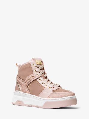 43F1LXFS1B - Lexi Embellished Nylon and Logo High-Top Sneaker FAWN