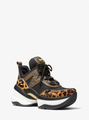 43F1OLFS2H - Olympia Printed Calf Hair and Logo Trainer BUTTERSCOTCH