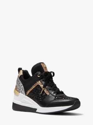 43F2GEFS1D - Georgie Glitter and Faux Leather Trainer BLACK