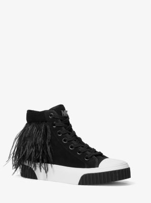 43R2GTFE5S - Gertie Feather Embellished Suede High-Top Sneaker BLACK