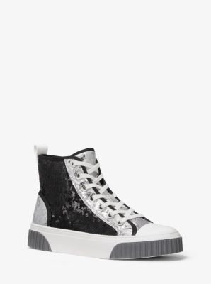 43R2GTFE8D - Gertie Two-Tone Sequined Canvas High-Top Sneaker BLACK