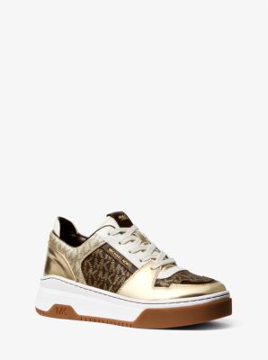 43R2LXFS3B - Lexi Color-Blocked Leather and Logo Sneaker BROWN MULTI
