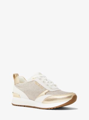 43S2ALFS3D - Allie Stride Leather and Glitter Chain-Mesh Trainer CHAMPAGNE