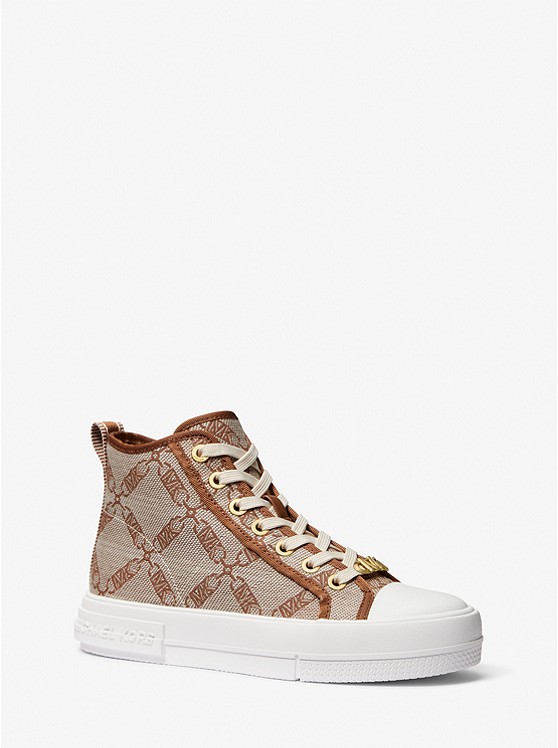 MK 43S3EYFE5Y Evy Empire Logo Jacquard High-Top Sneaker NATURAL/LUGGAGE