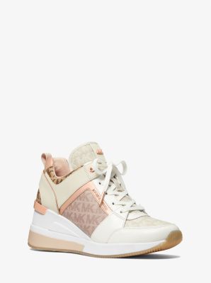 43T1GEFS1Y - Georgie Color-Block Leather and Logo Jacquard Trainer NATURAL COMBO