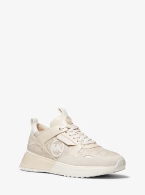 43T2THFS1Y - Theo Logo Jacquard and Leather Trainer NATURAL