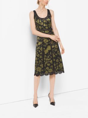 440CKH123C - Floraflage Silk and Lace Dress Black/Army